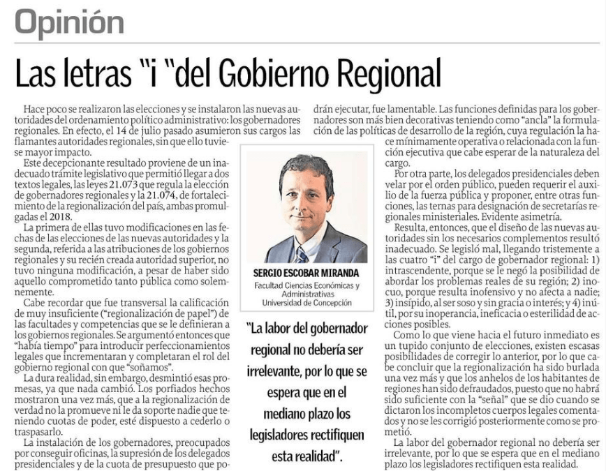 Las letras «i «del Gobierno Regional