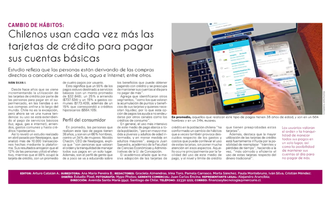 El Mercurio entrevista a profesor Juan Saavedra por alza en el uso de tarjetas de crédito para el pago de cuentas básicas en edición especial de Finanzas y Tecnología
