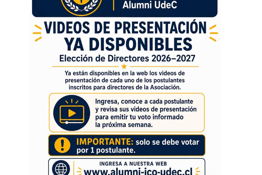 Asociación de Ingenieros Comerciales Alumni UdeC invita a conocer videos de candidaturas en Elección de Directores 2026-2027